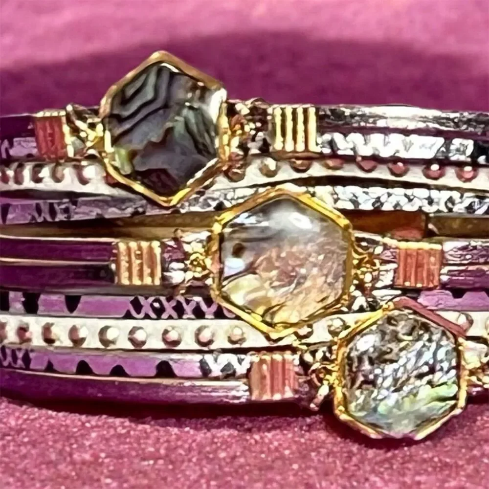 Boho Multi-Layer Leather Bracelet with Natural Stones & Gold Accents - Picture 3 of 13